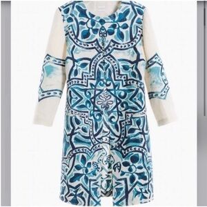 Chico’s Artisan Printed Linen Jacket blue, cream